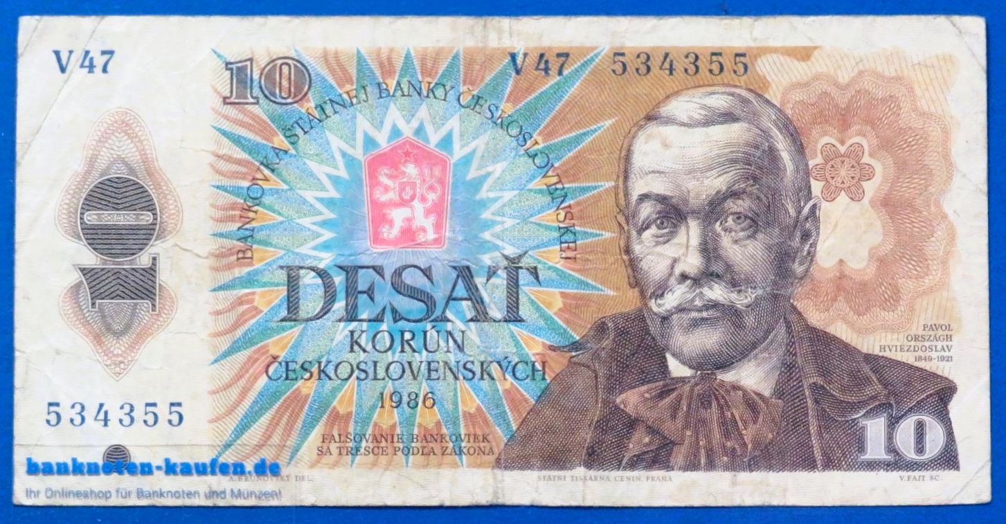 Czechoslovakia, 10 Korun, 1986,  circulated (USED / F), P-94c
