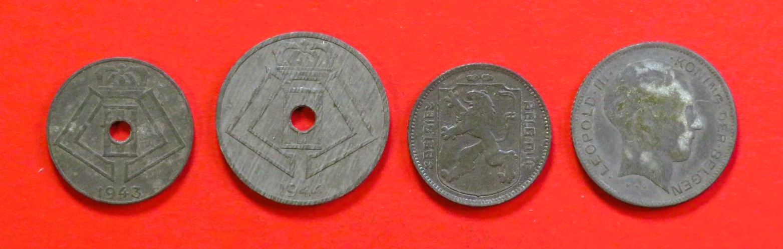 Belgien - Set:  10/25 Centiemen +1/5 Frank (NL-Version / Zink), 1941-1947, gebraucht (USED / ss)