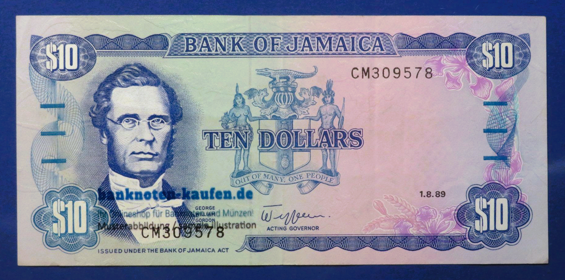 Jamaica, 10 Dollars, 1989, circulated (USED / VF+), P-71c