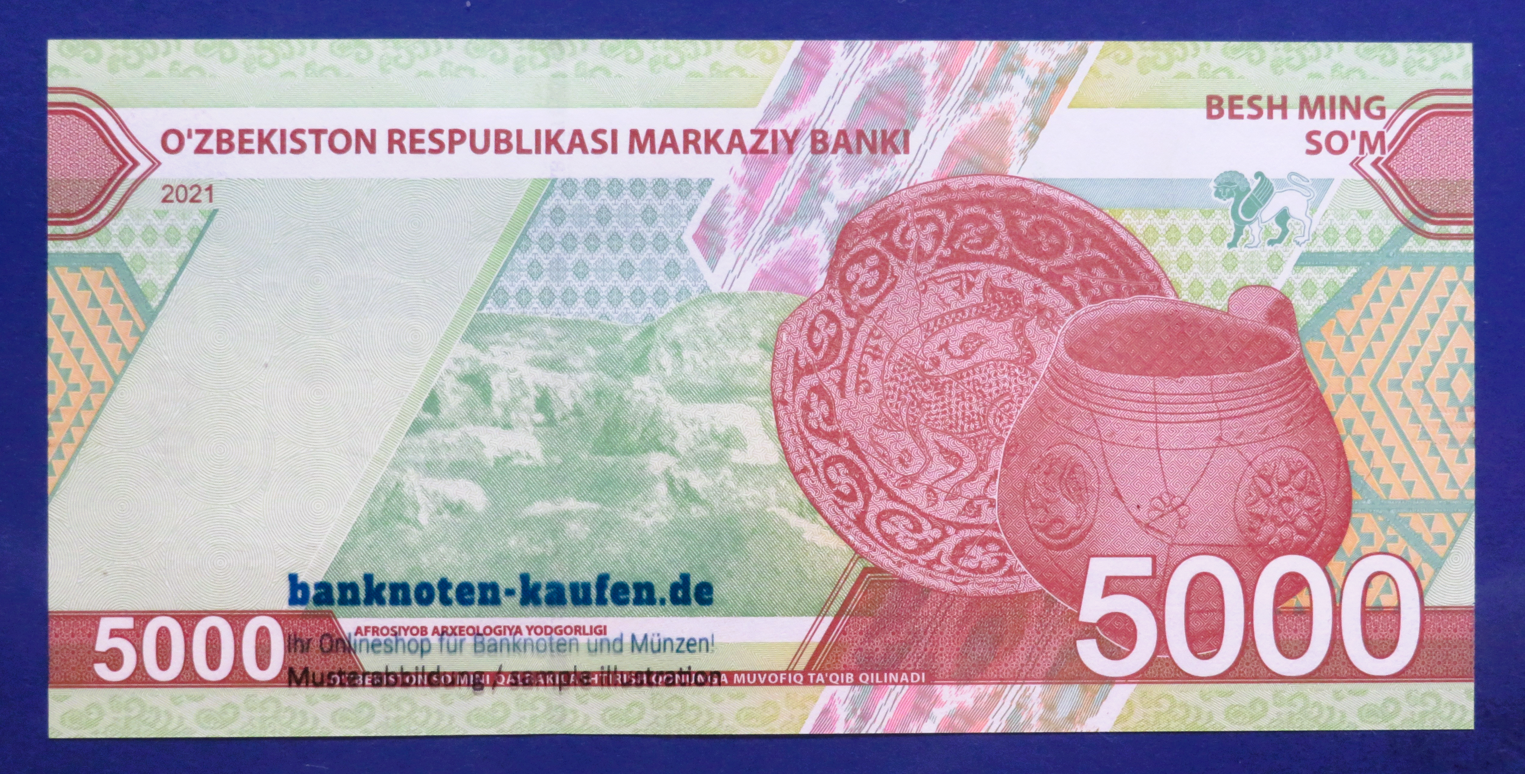 Usbekistan, 5.000 Som, 2021, kassenfrisch (UNC), P-88