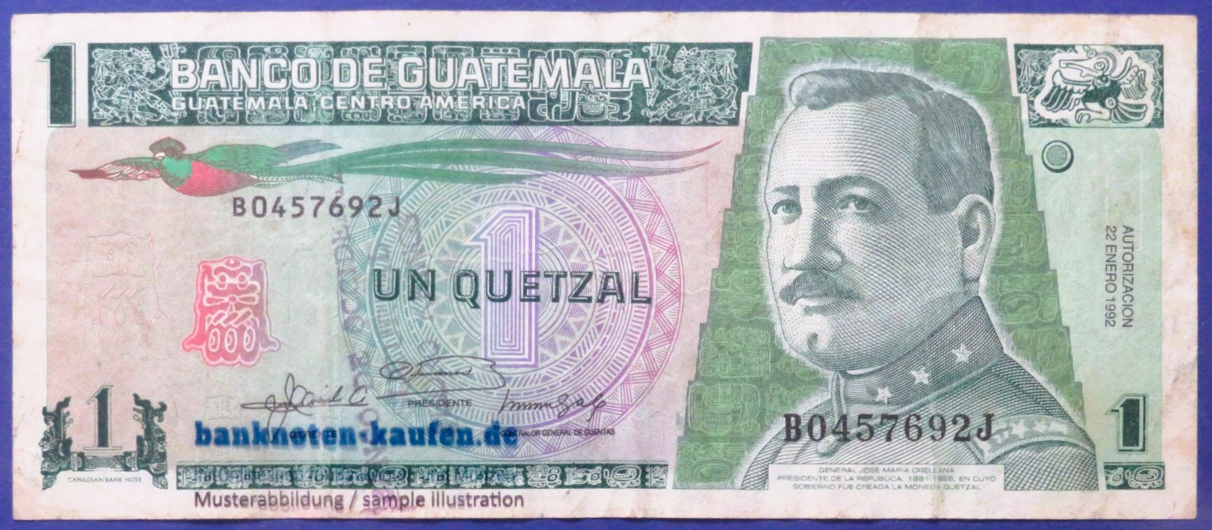 Guatemala, 1 Quetzal, 1992, gebraucht (USED / VF-), P-73c