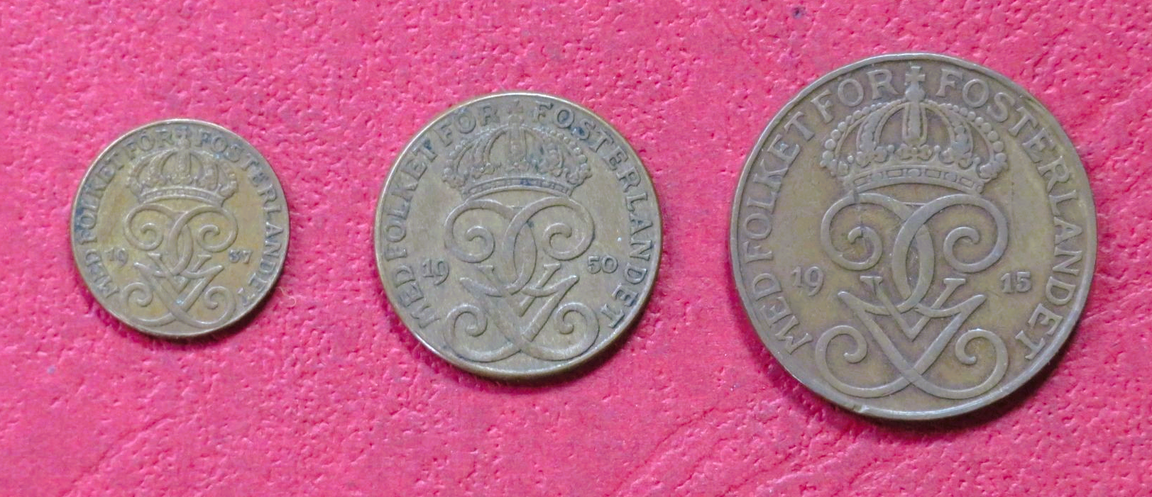 Sweden - Set 1: set of 3 coins, 1-5 Öre, 1909-1950, circulated (USED / vf)