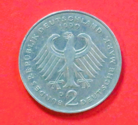 Bundesrepublik Deutschland: 2 Deutsche Mark, 1990-2001, gebraucht (used / ss), # 174