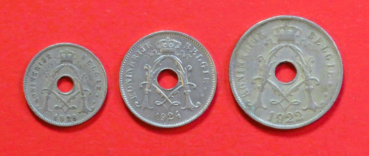 Belgium - Set 3:  5/10/25 Centiemen (nl-type), 1910-1930, circulated (USED / vf), Albert I.