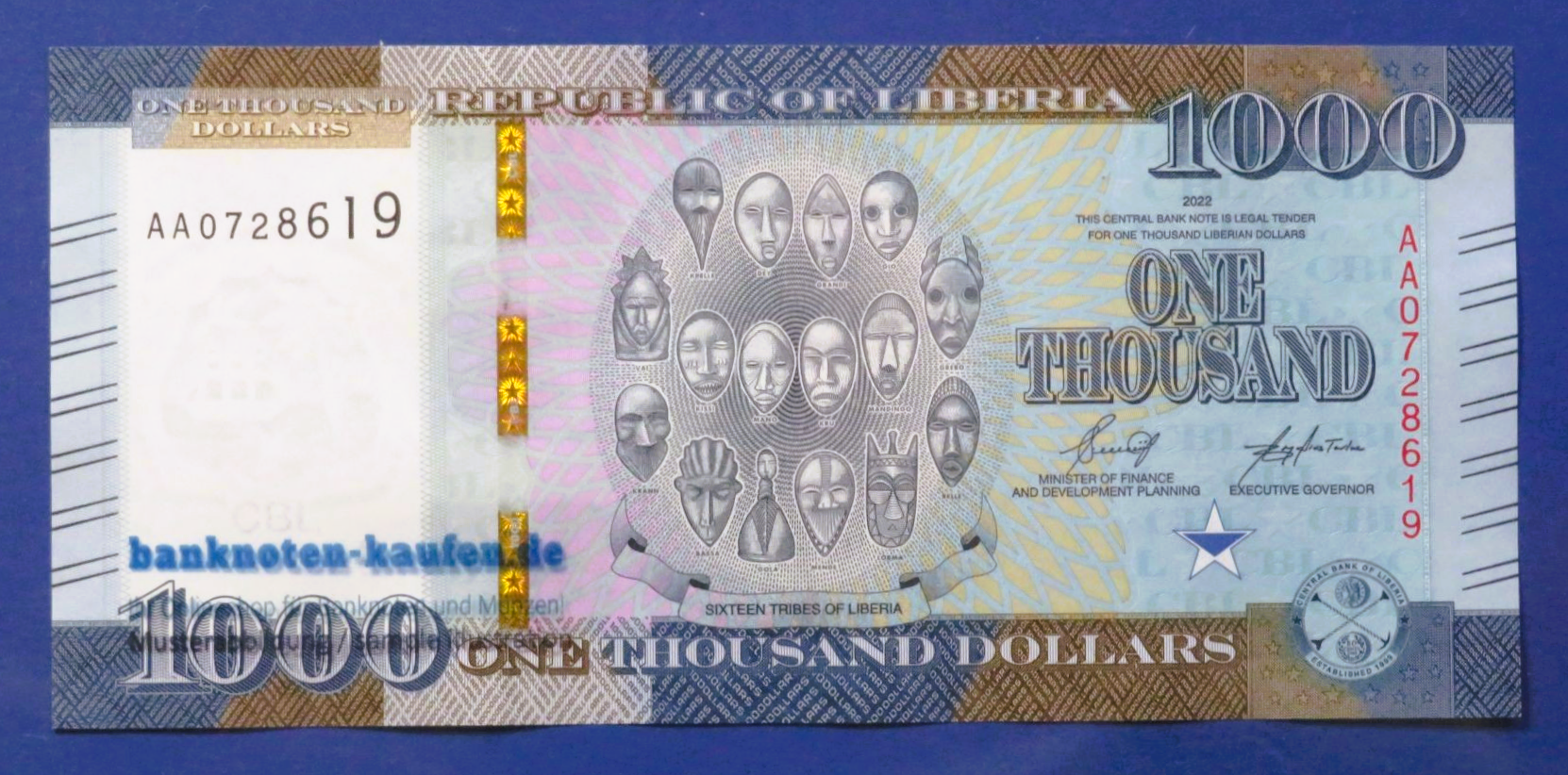 Liberia, 1.000 Dollars, 2022, kassenfrisch (UNC), P-43a