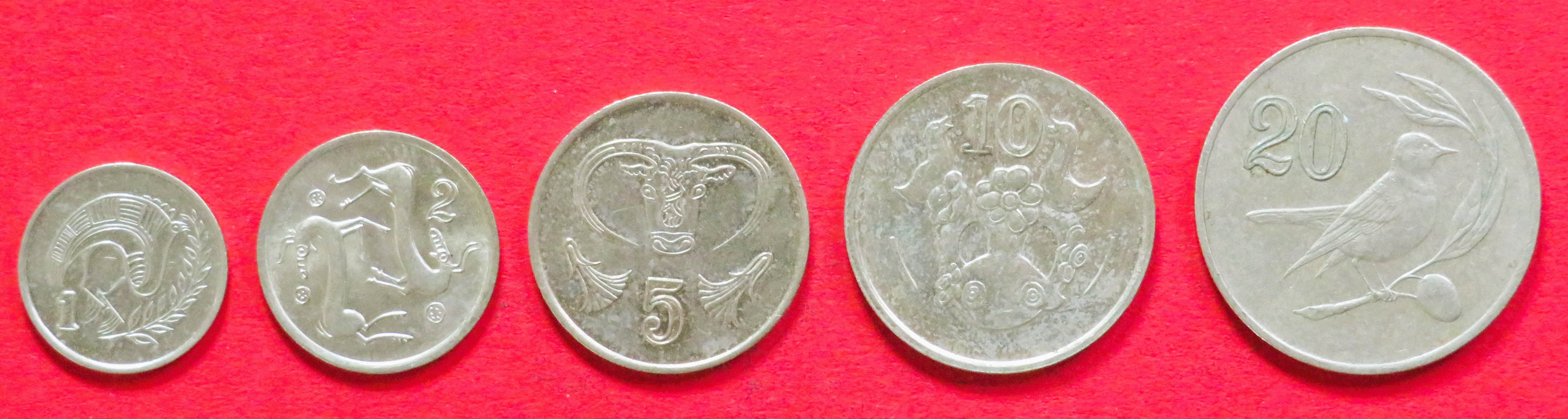 Zypern - Set 2:  1/2/5/10/20 Cents, 1985-1990, gebraucht (used / ss+), # 53-57