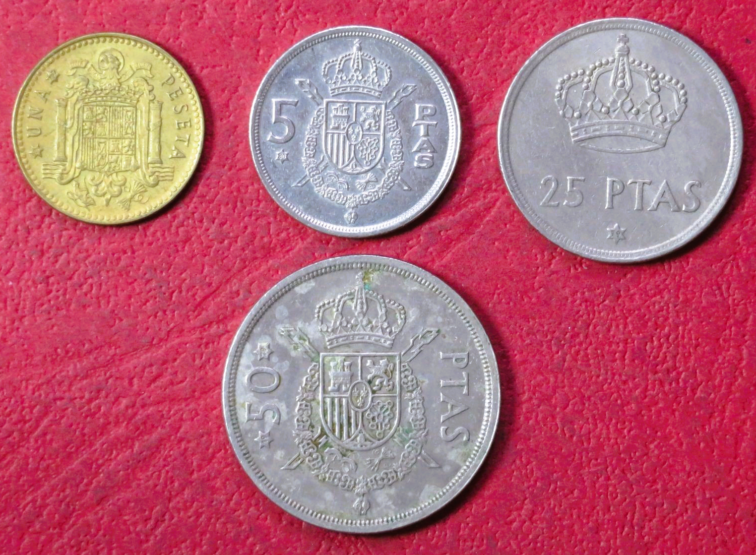 Spain - Set 4:  4 coins, 1-50 Pesetas, 1975, circulated (USED / vf)