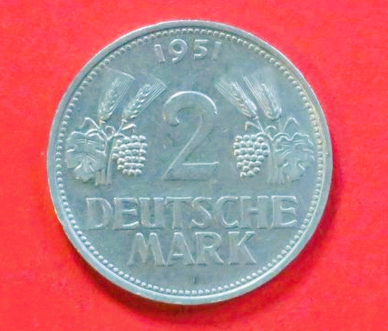 Bundesrepublik Deutschland: 2 Deutsche Mark, 1951, gebraucht (used / ss), # 109
