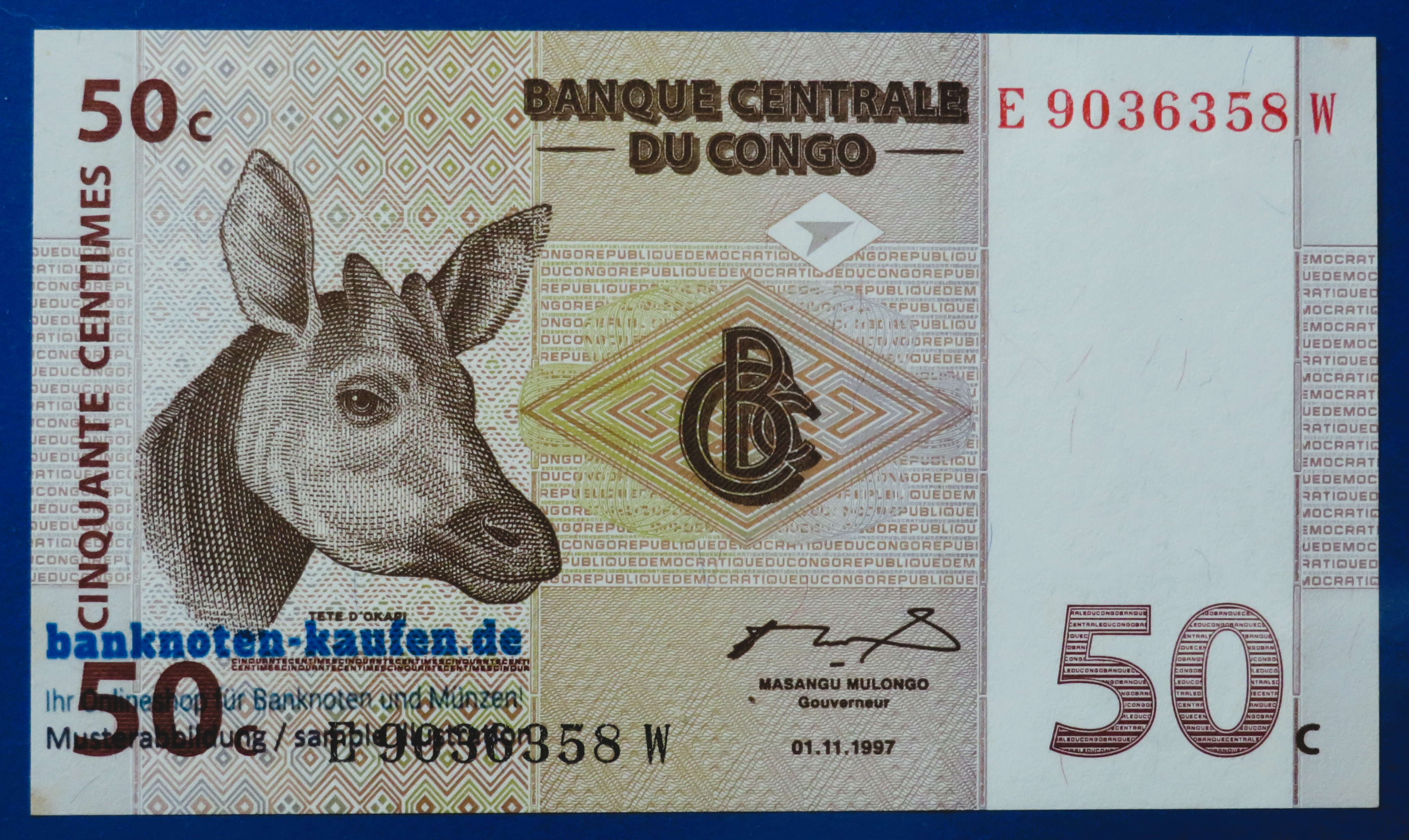 Congo D.R., 50 Centimes, 1997, about uncirculated (AU), P-84A