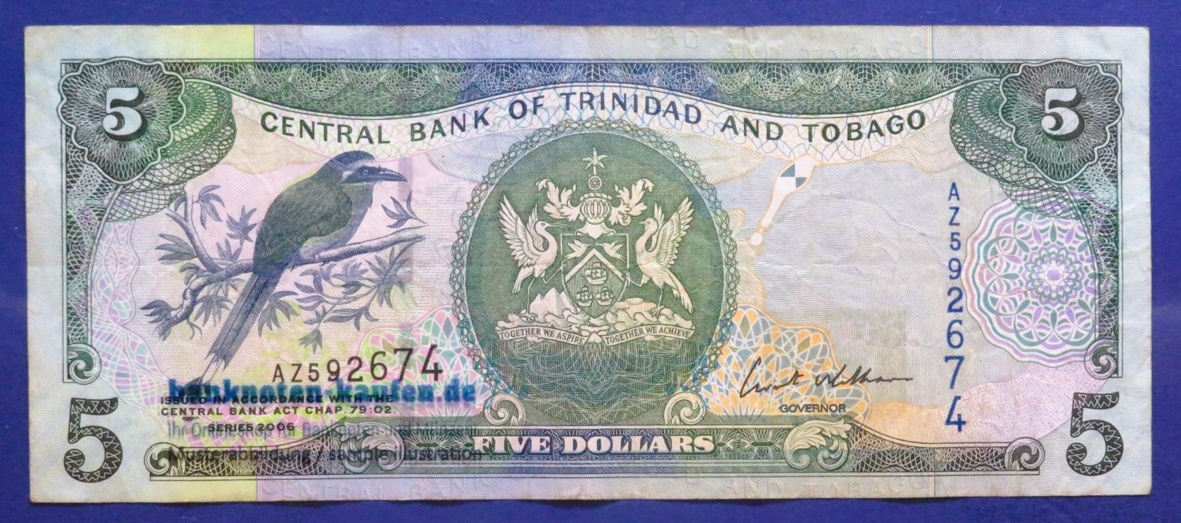 Trinidad and Tobago, 5 Dollars, 2006, circulated (USED / F), P-47