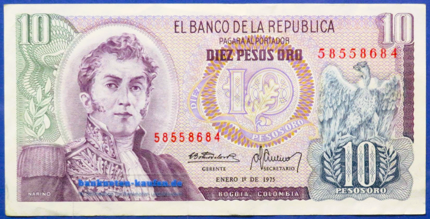Kolumbien, 10 Pesos oro, 1975, gebraucht (USED / VF), P-407f