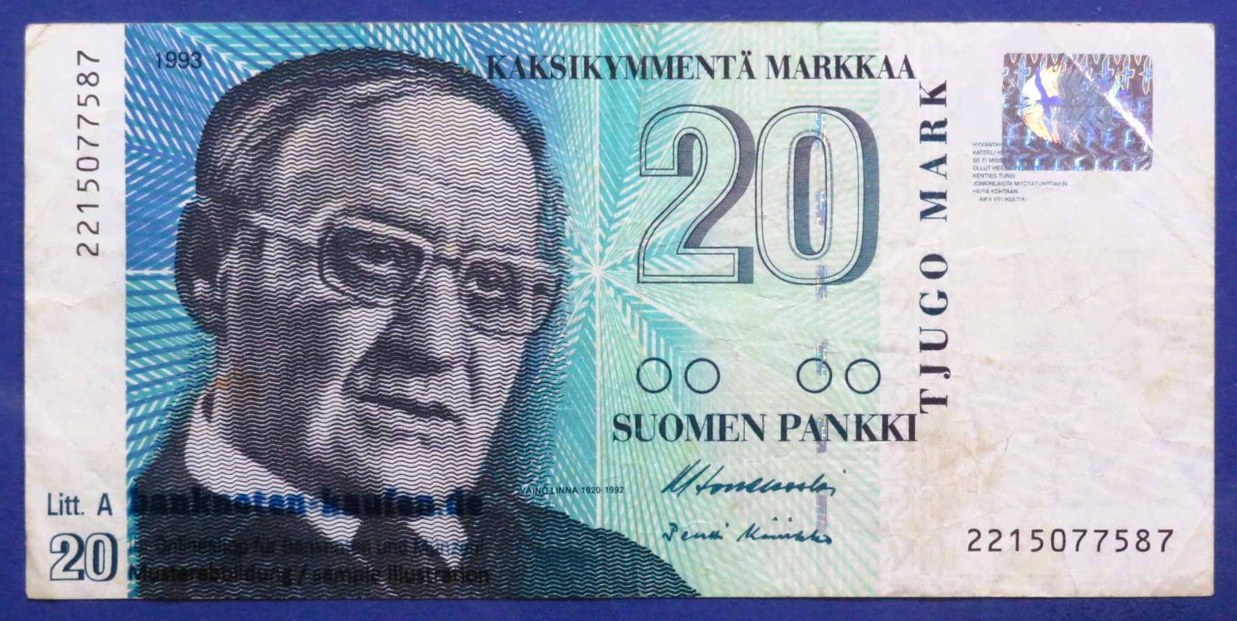 Finland, 20 Markkaa, 1993 (1997), circulated (USED / VF-), P-123