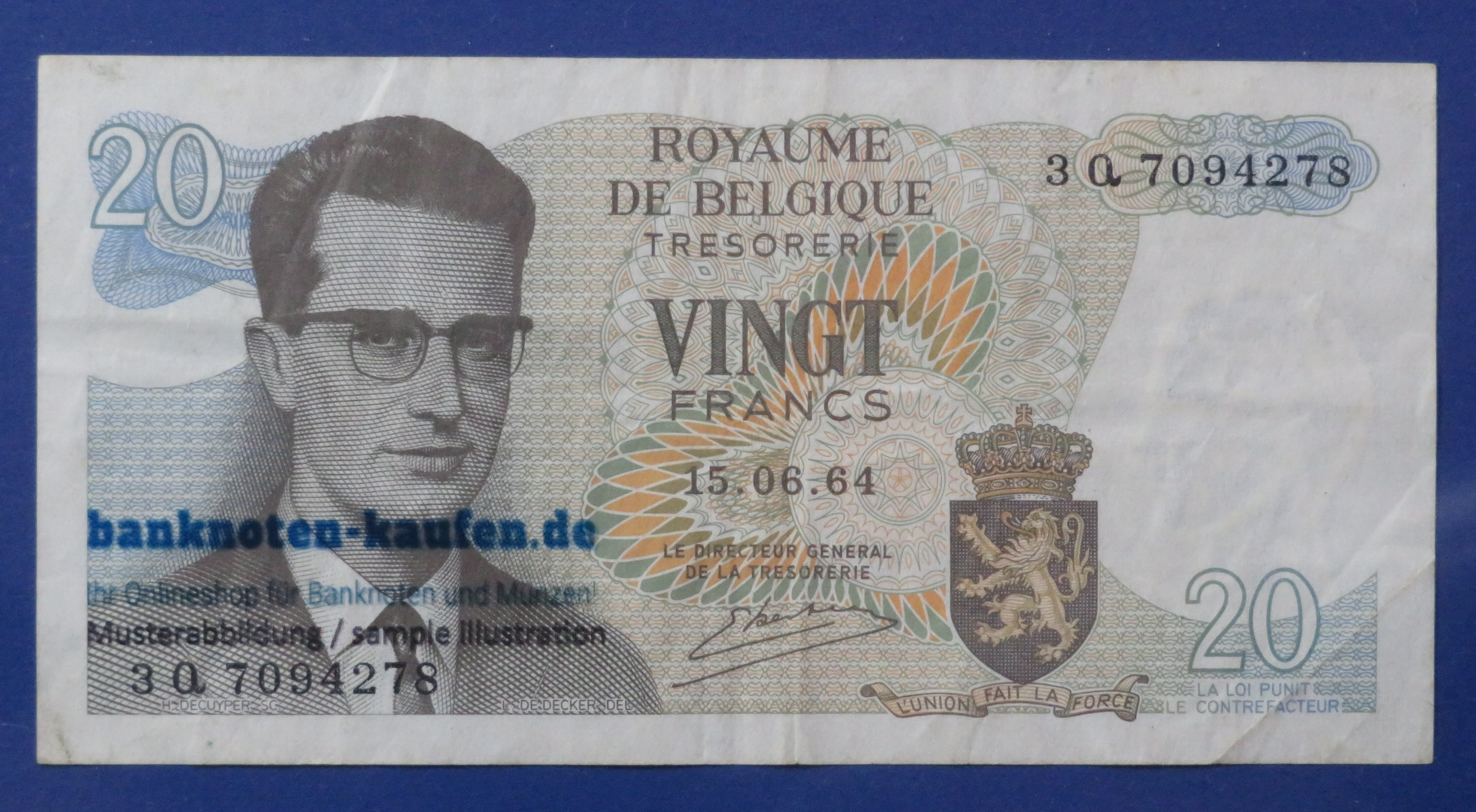 Belgium, 20 Francs, 1964, circulated (USED / VF), P-138