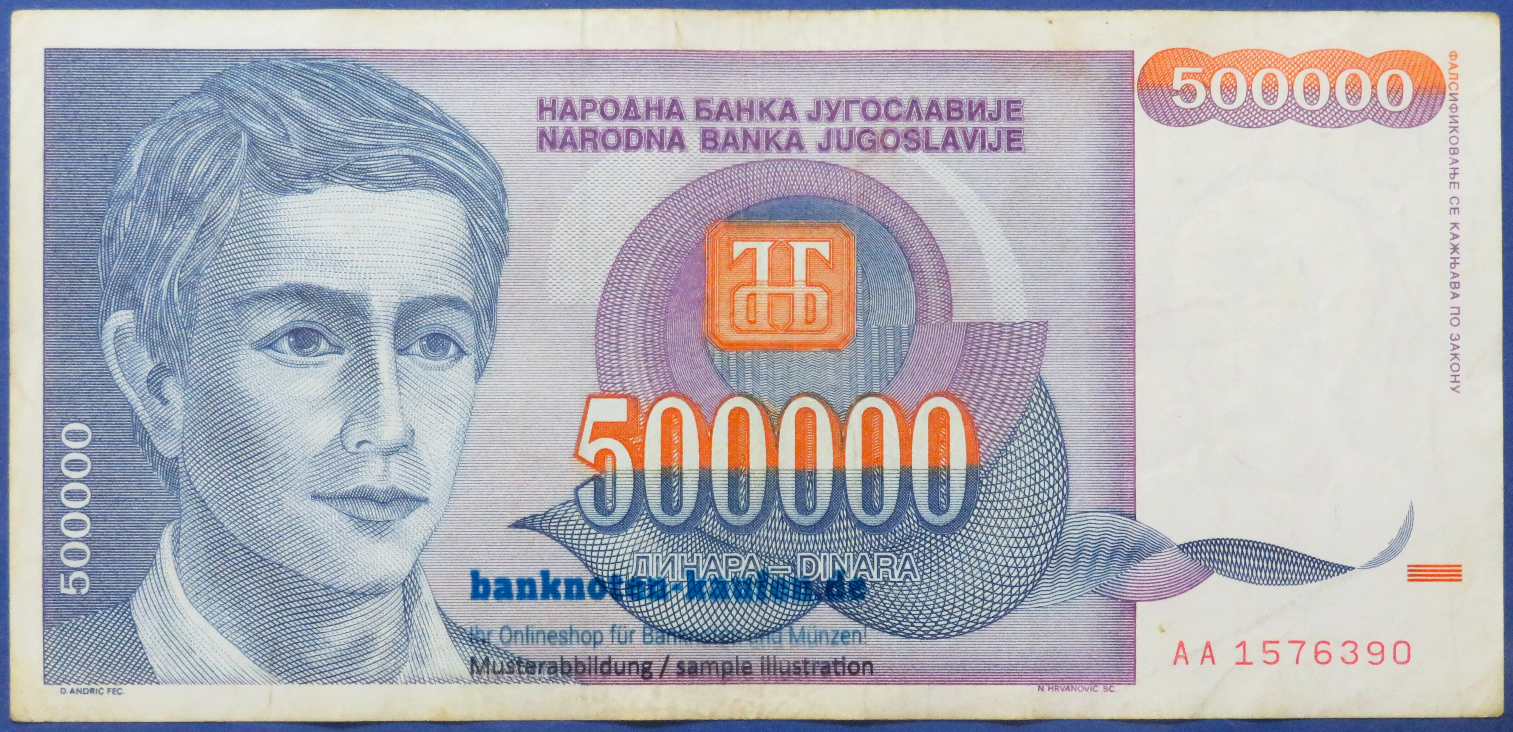 Jugoslawien, 500.000 Dinara, 1993, gebraucht (USED / VF), P-119